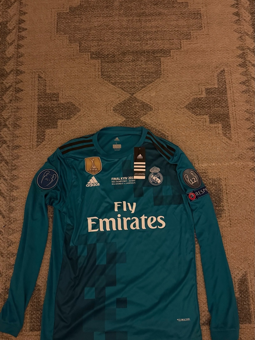 adidas Teal Real Madrid Long Sleeve Jersey - Fly Emirates